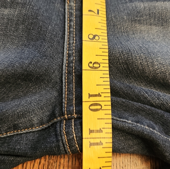 1822 Denim Blue Skinny Stretch Jeans with Frayed High Low Hem - Picture 9 of 10